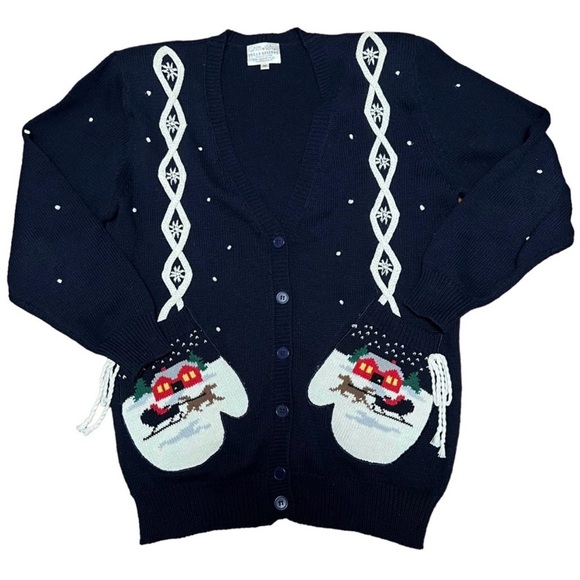Susan Bristol Vintage 1992 Women’s NWT Size M Navy Christmas Sweater Cardigan - Picture 15 of 15
